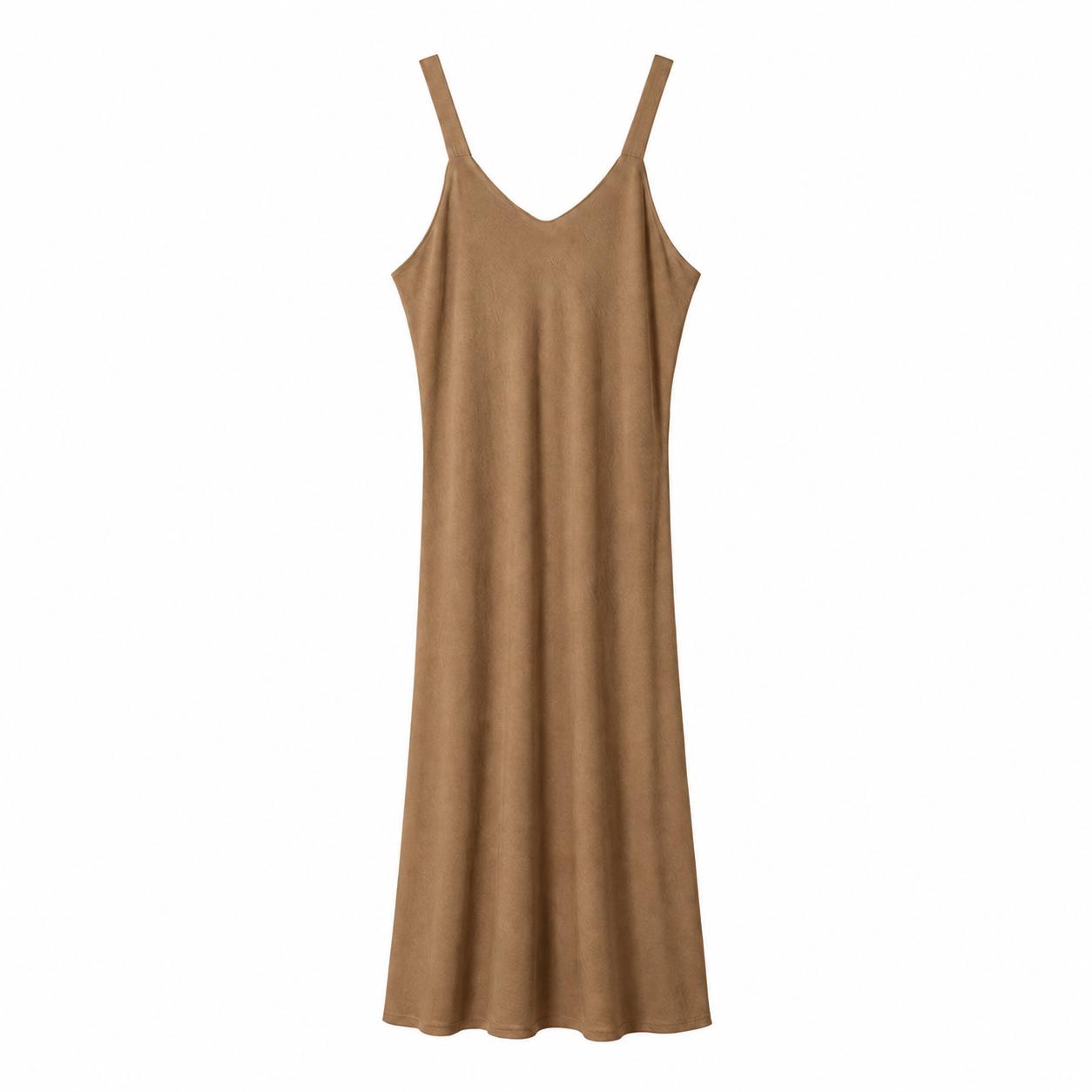 Vestido largo fluido YULVET de tirantes anchos con escote en pico y caída amplia efecto evasé