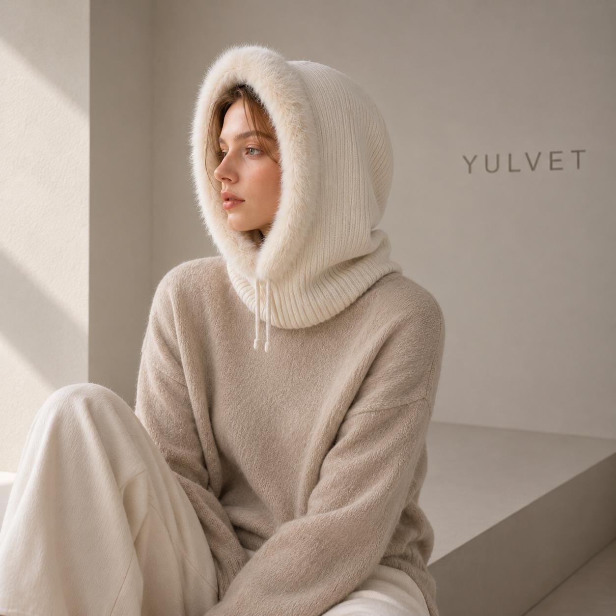 YULVET Balaclava de Punto con Capucha Integrada y Cuello Envolvente, Diseño Multifunción con Cordón Ajustable, Cálida y Cómoda para Otoño e Invierno, Talla Única