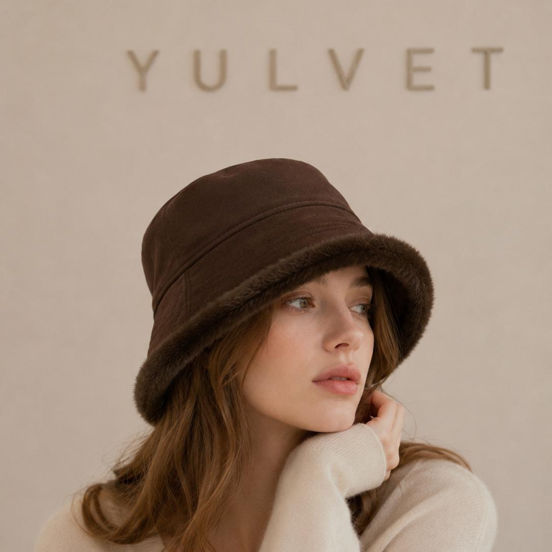 YULVET Sombrero Reversible de Mujer Tipo Bucket con Acabado Efecto Ante y Reverso de Pelo Suave, Gorro de Pescador de Copa Baja y Ala Caída para Otoño e Invierno