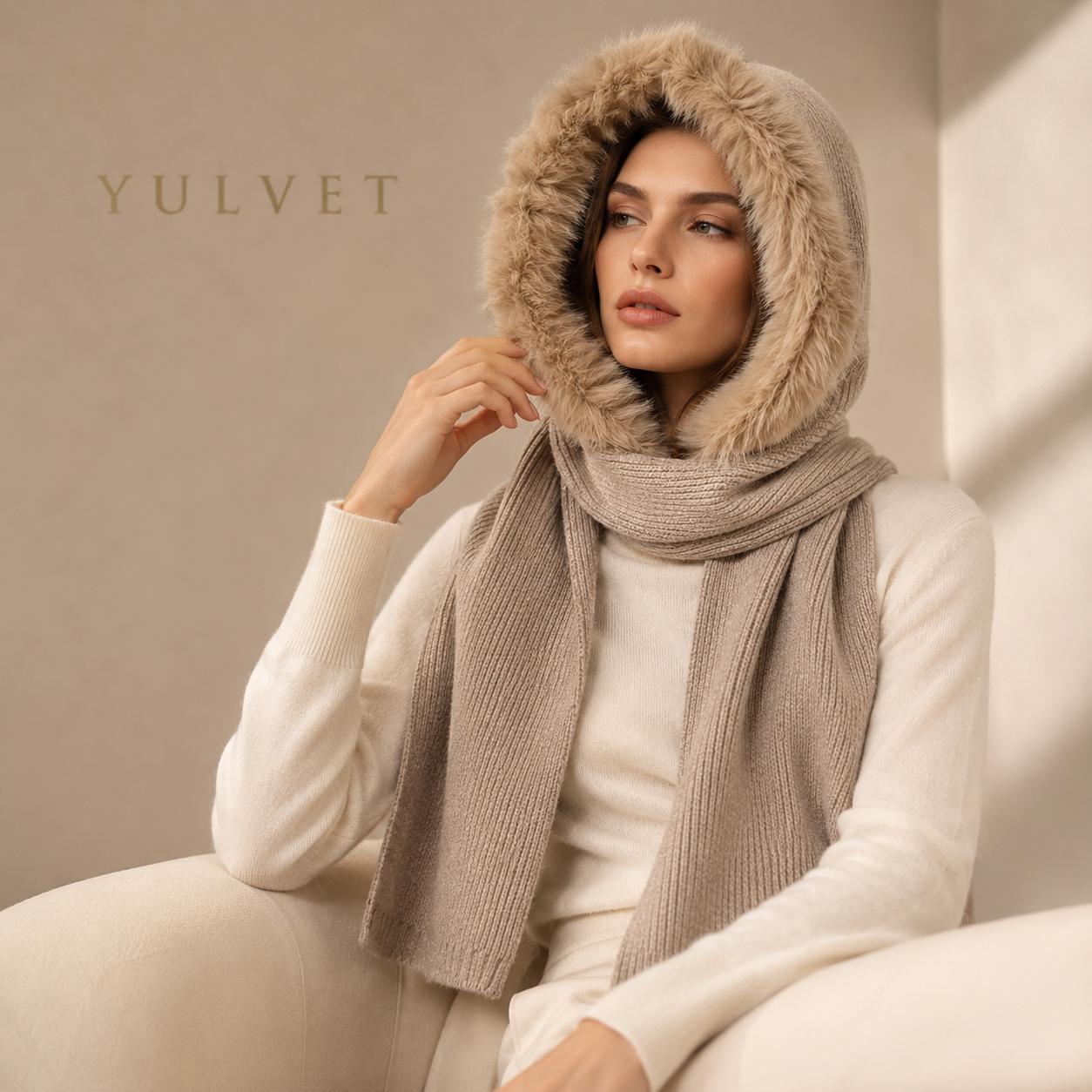 YULVET Bufanda Capucha 2 en 1 para Mujer con Borde de Pelo Suave, Tejido de Punto Cálido y Diseño Versátil para Otoño e Invierno