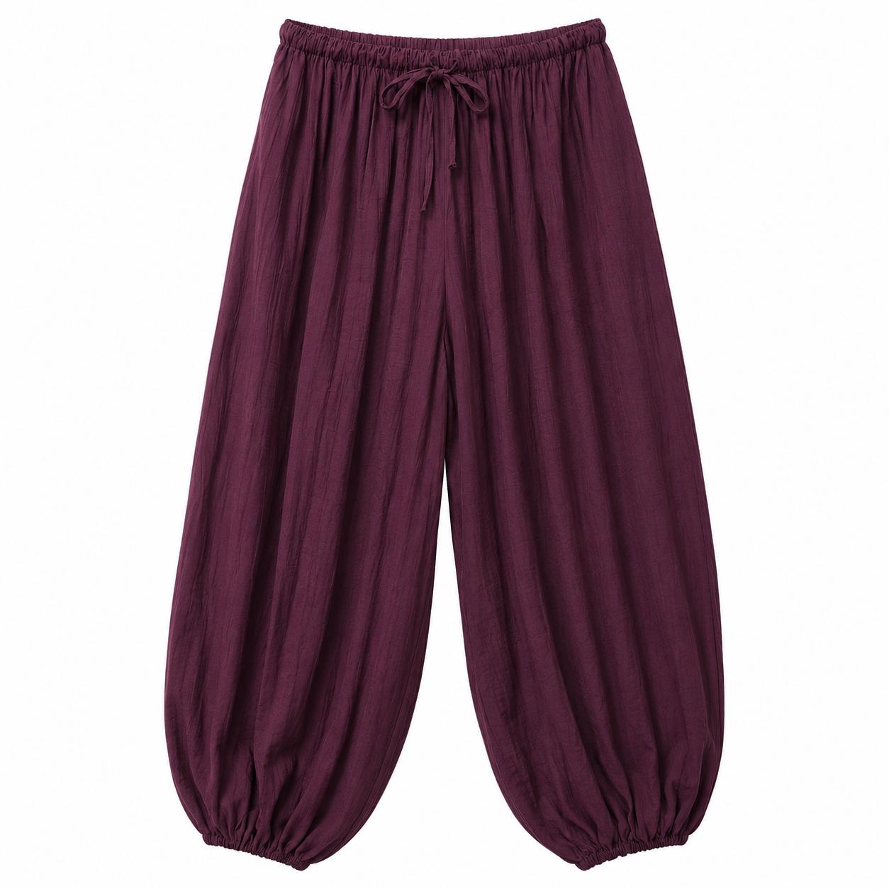 YULVET Pantalón fluido estilo bombacho con cintura elástica, cordón ajustable y bajo fruncido efecto globo