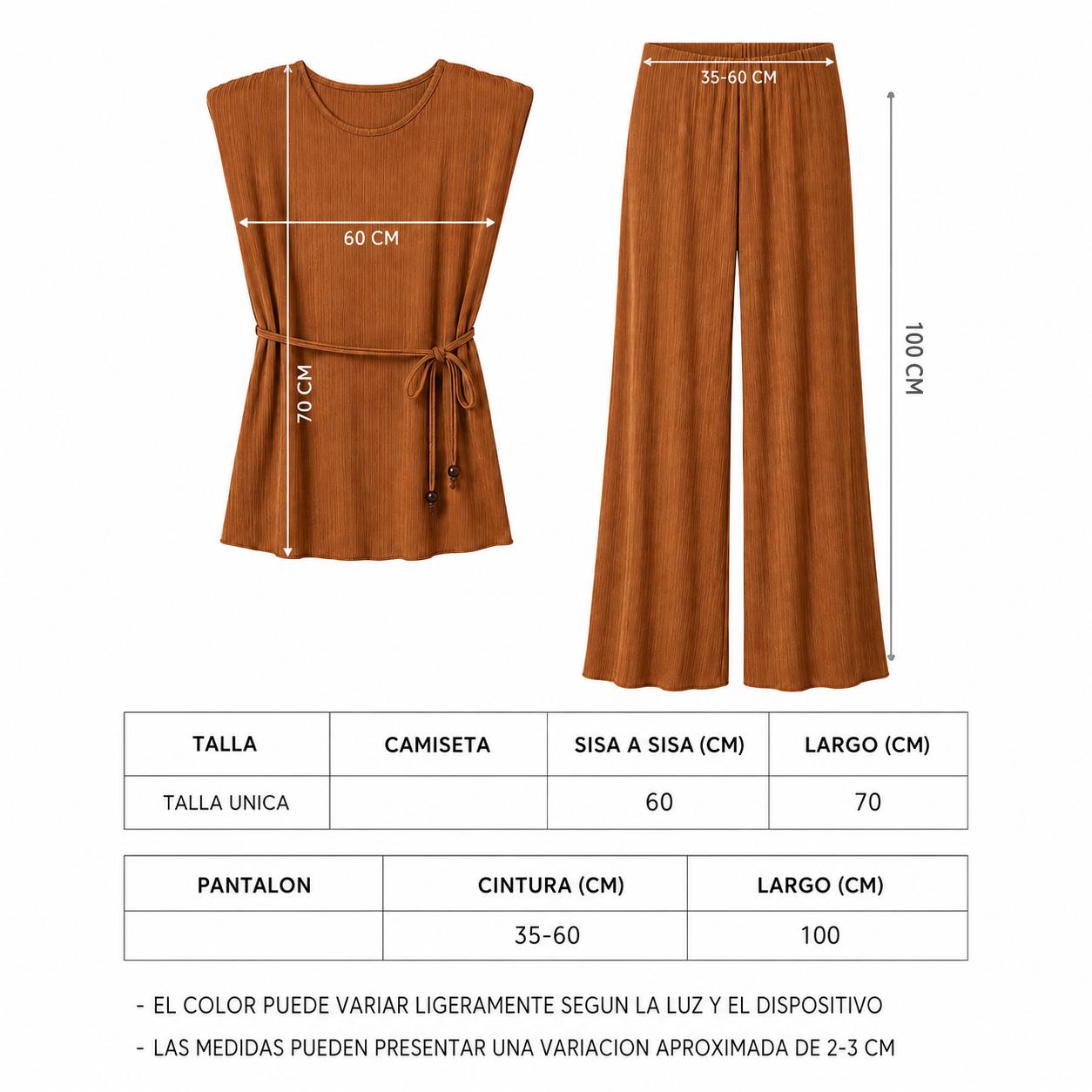 YULVET conjunto de mujer con camiseta sin mangas de hombro estructurado y pantalón fluido de pierna ancha con cinturón ajustable