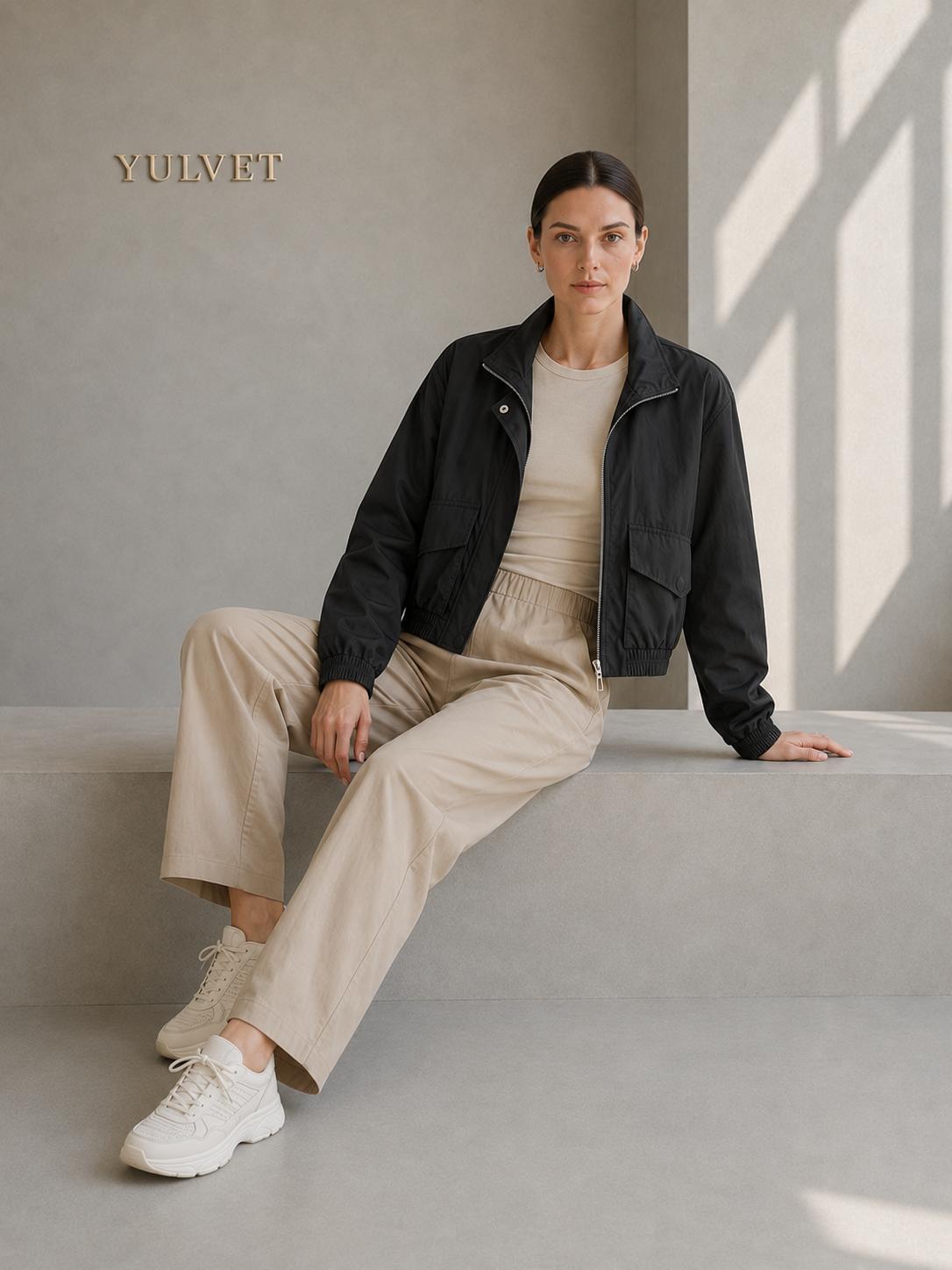 YULVET Chaqueta Ligera de Mujer con Cuello Alto, Cierre Frontal, Bolsillos Amplios, Puños Elásticos y Diseño Casual de Entretiempo