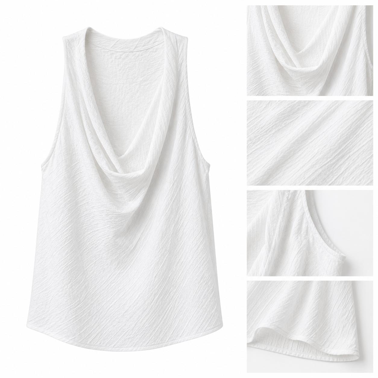 YULVET Top fluido sin mangas con escote drapeado efecto cuello vuelto y tejido texturizado