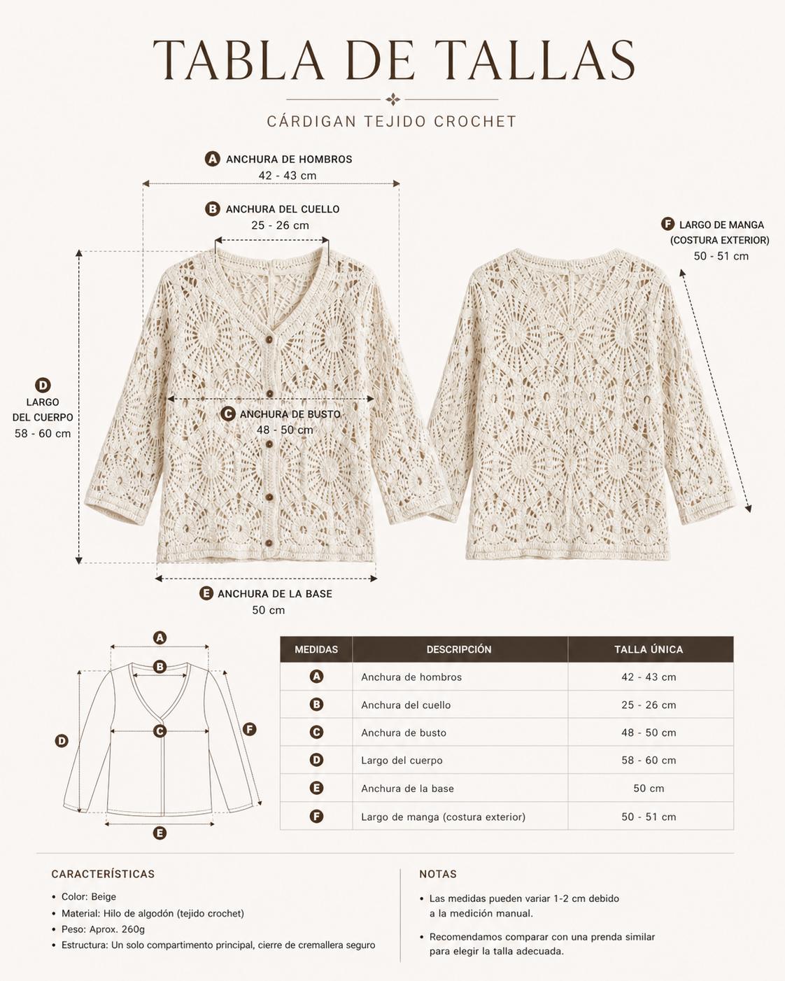 YULVET Chaqueta Crochet Calado Estilo Boho Chic