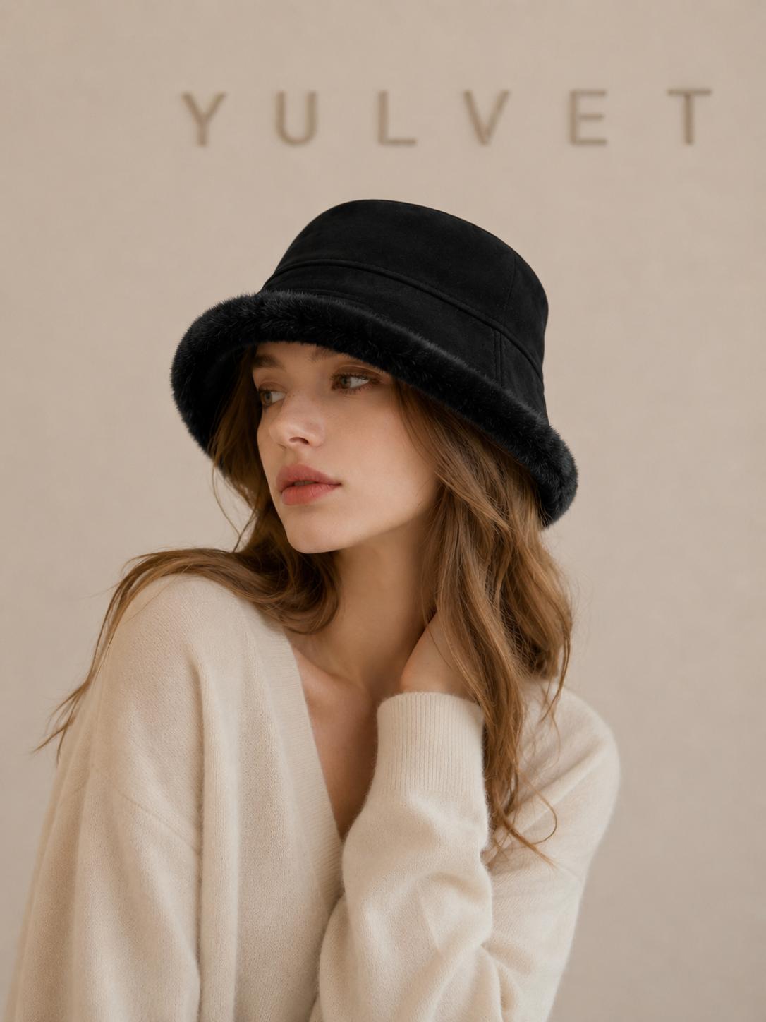 YULVET Sombrero Reversible de Mujer Tipo Bucket con Acabado Efecto Ante y Reverso de Pelo Suave, Gorro de Pescador de Copa Baja y Ala Caída para Otoño e Invierno