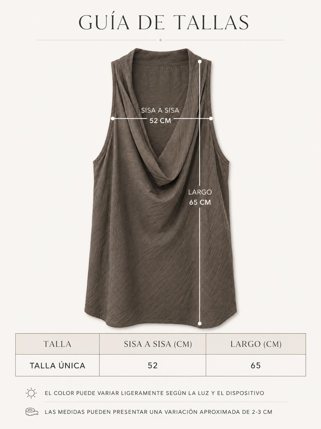 YULVET Top fluido sin mangas con escote drapeado efecto cuello vuelto y tejido texturizado