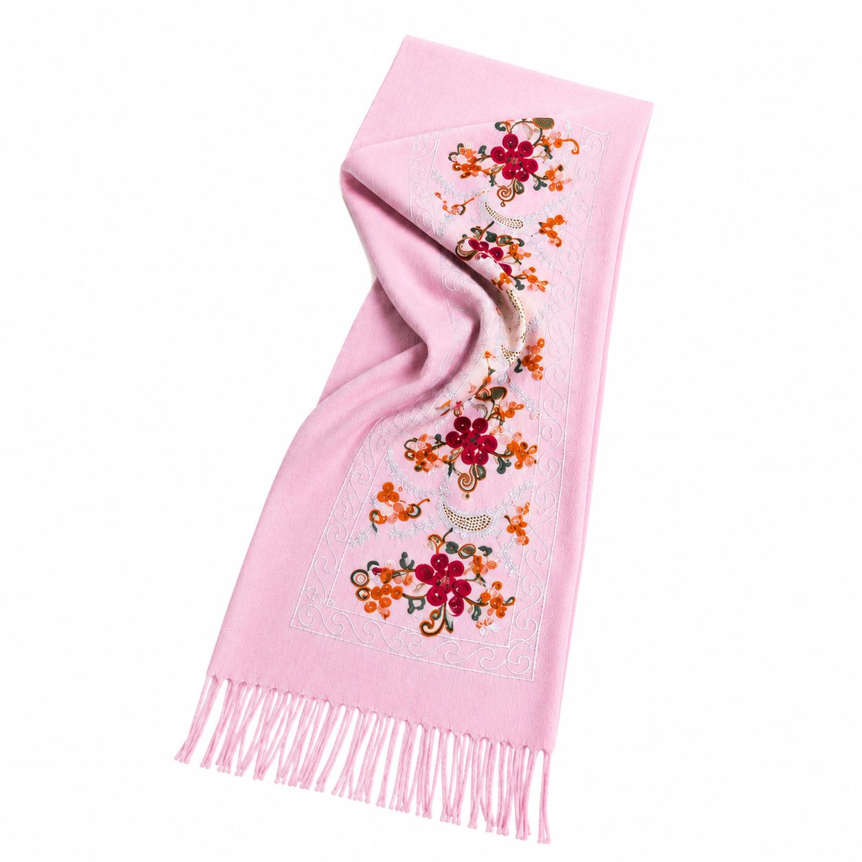 YULVET Bufanda Bordada de Mujer con Flecos, Estampado Floral y Detalles Ornamentales, Tejido Suave y Elegante para Otoño e Invierno