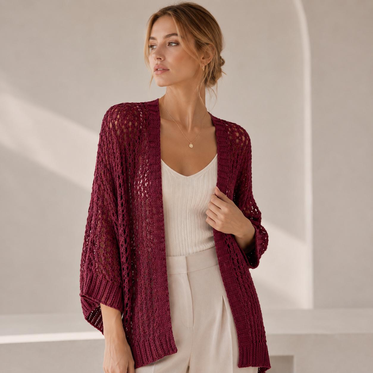 YULVET-Chaqueta Rose de Punto Ligero con Manga Amplia y Corte Fluido Estilo Relajado y Elegante para Looks Versátiles de Diario Talla Única