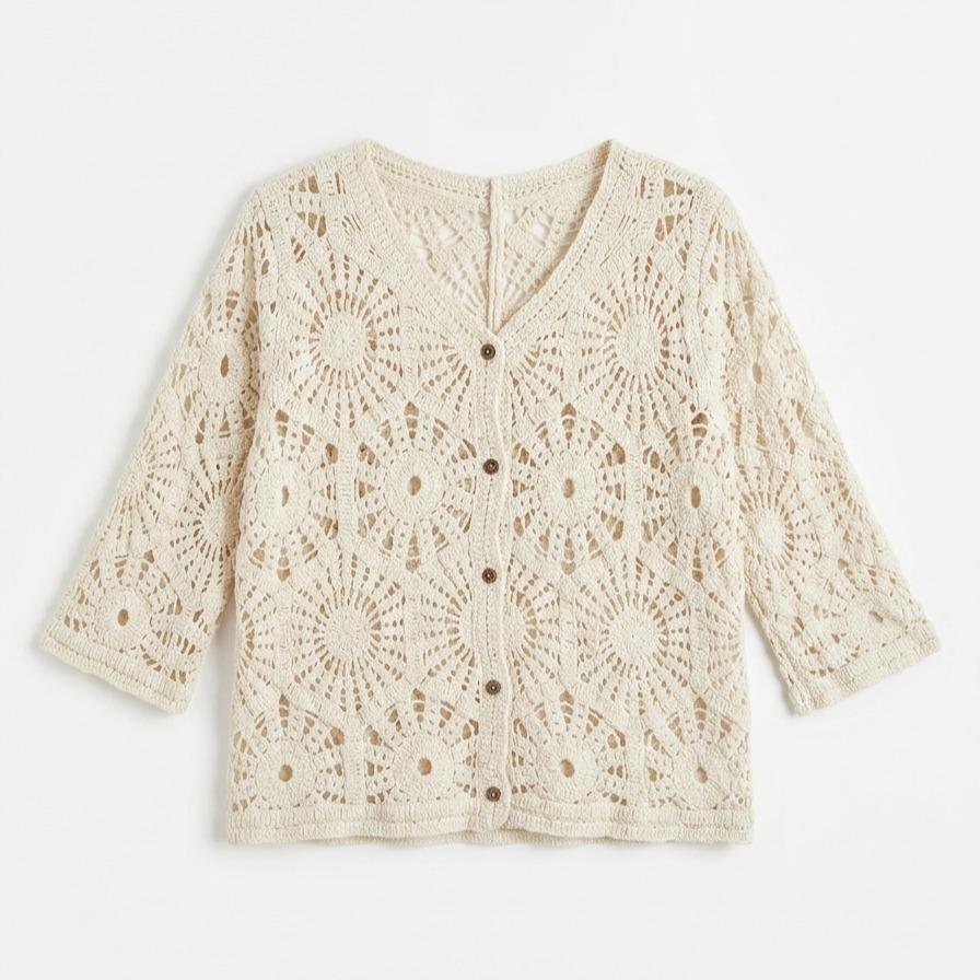 YULVET Chaqueta Crochet Calado Estilo Boho Chic