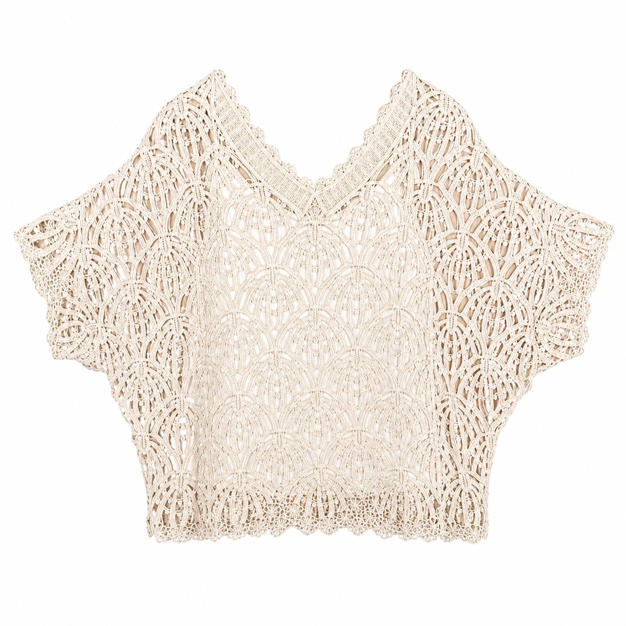 YULVET Blusa 2P de encaje calado con diseño artesanal y manga amplia fluida