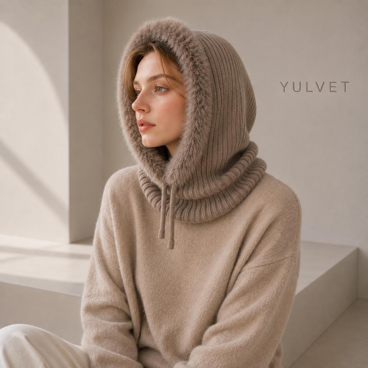 YULVET Balaclava de Punto con Capucha Integrada y Cuello Envolvente, Diseño Multifunción con Cordón Ajustable, Cálida y Cómoda para Otoño e Invierno, Talla Única