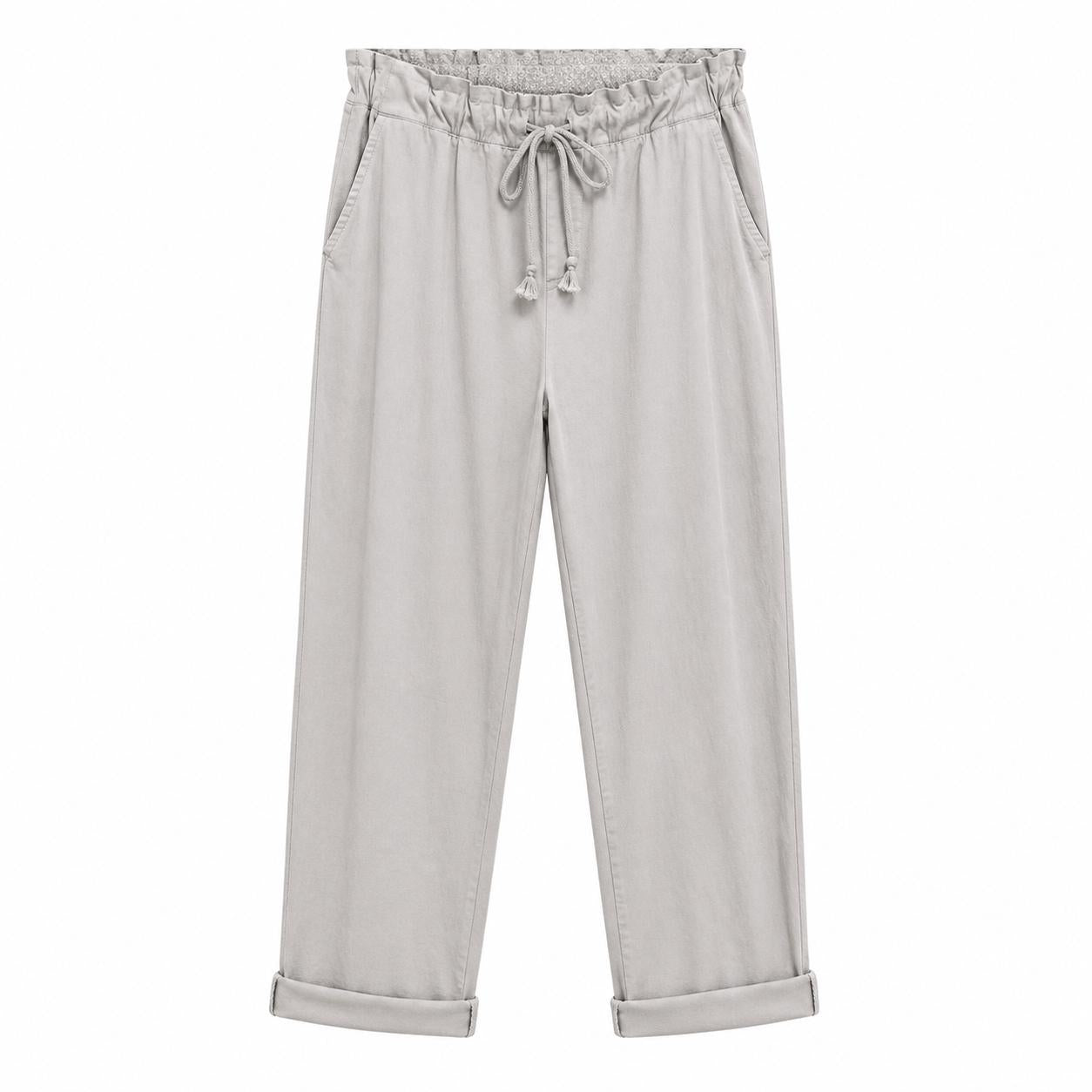 YULVET Pantalón de Algodón Corte Relajado con Cintura Elástica y Cordón Ajustable para Uso Diario con Bolsillos Laterales