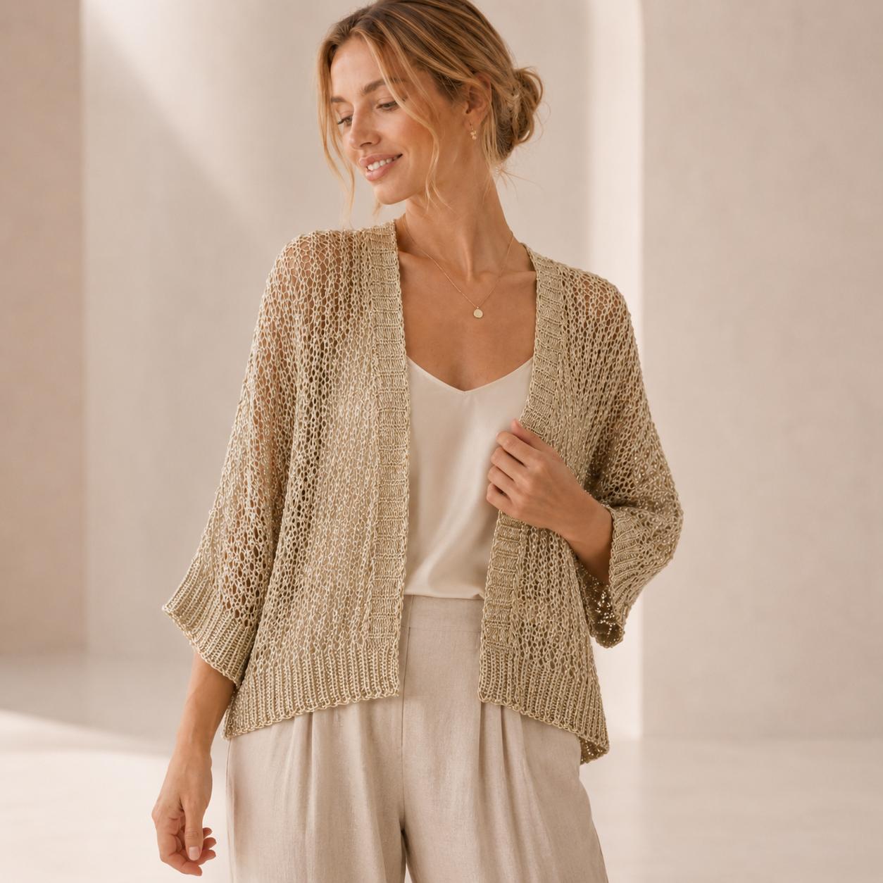 YULVET-Chaqueta Rose de Punto Ligero con Manga Amplia y Corte Fluido Estilo Relajado y Elegante para Looks Versátiles de Diario Talla Única