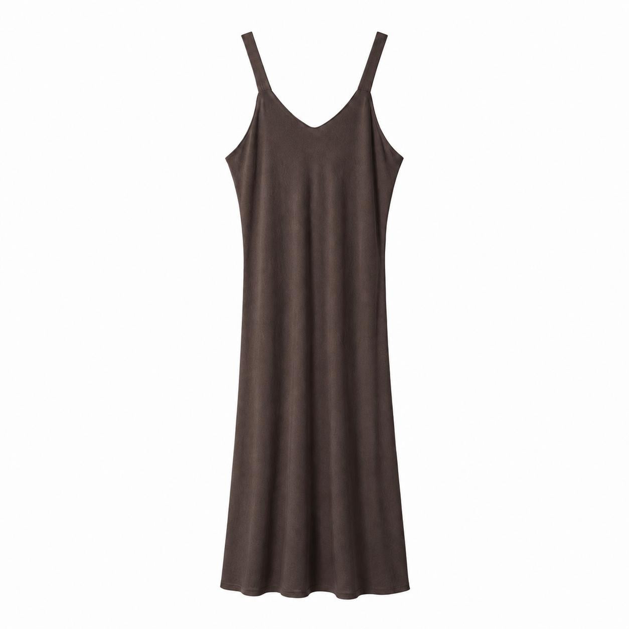Vestido largo fluido YULVET de tirantes anchos con escote en pico y caída amplia efecto evasé