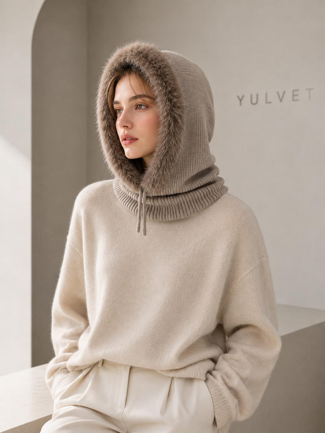 YULVET Balaclava de Punto con Capucha Integrada y Cuello Envolvente, Diseño Multifunción con Cordón Ajustable, Cálida y Cómoda para Otoño e Invierno, Talla Única