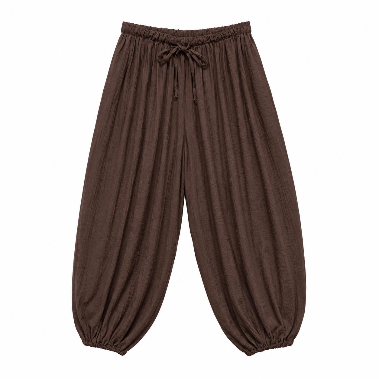 YULVET Pantalón fluido estilo bombacho con cintura elástica, cordón ajustable y bajo fruncido efecto globo