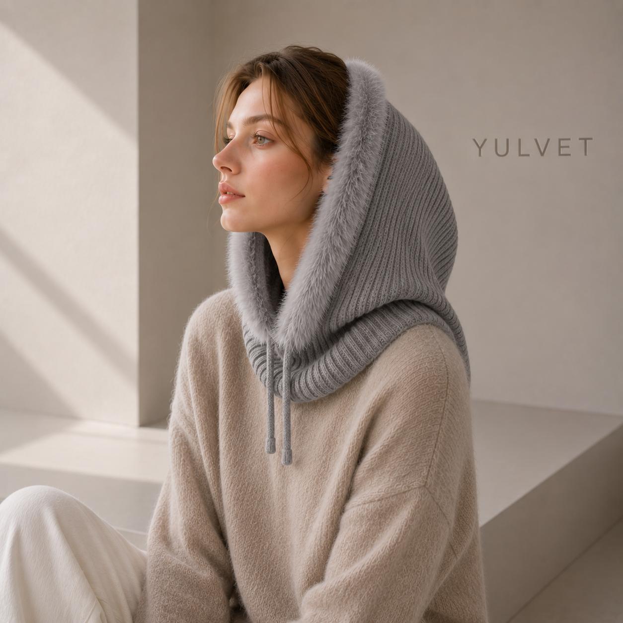 YULVET Balaclava de Punto con Capucha Integrada y Cuello Envolvente, Diseño Multifunción con Cordón Ajustable, Cálida y Cómoda para Otoño e Invierno, Talla Única