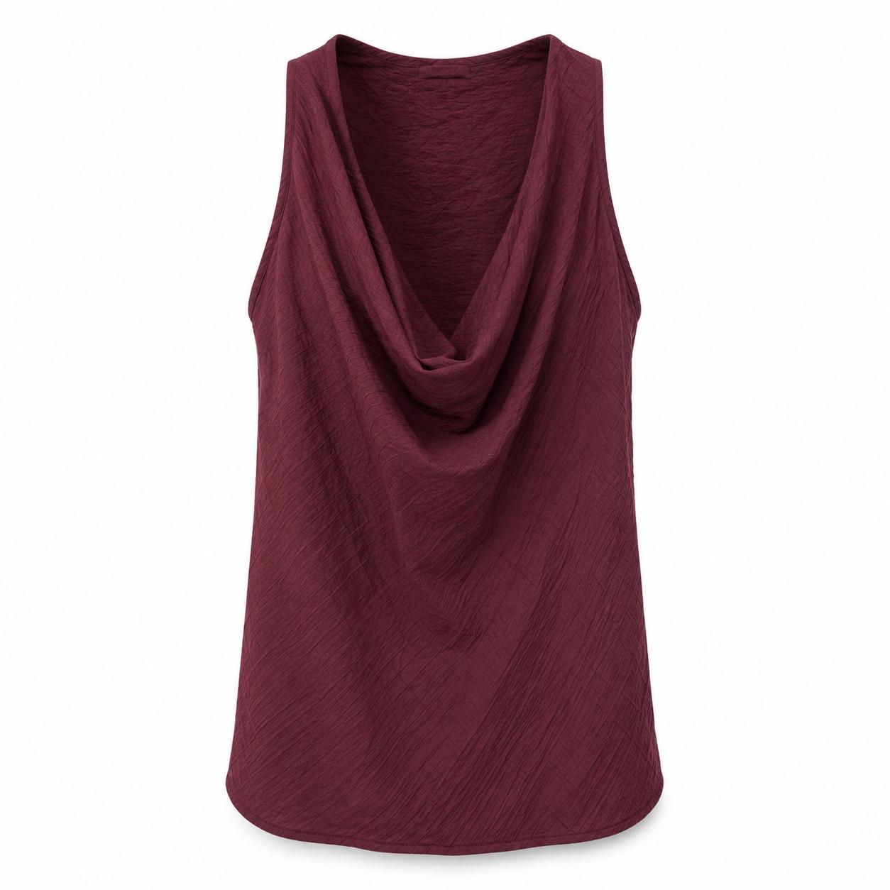 YULVET Top fluido sin mangas con escote drapeado efecto cuello vuelto y tejido texturizado