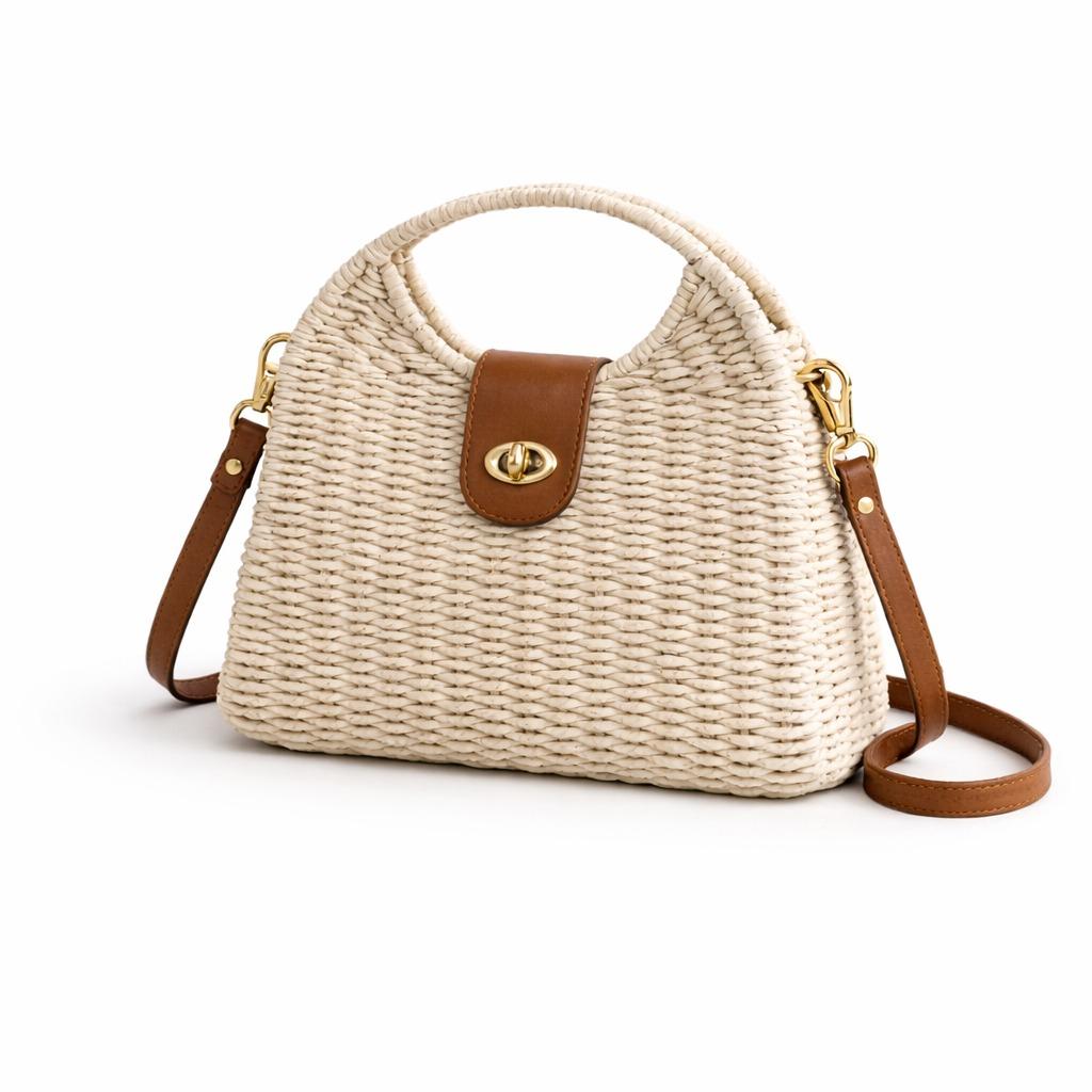 YULVET Bolso Trenzado de Diseño Natural con Asa Redonda y Correa de Cuero Chic