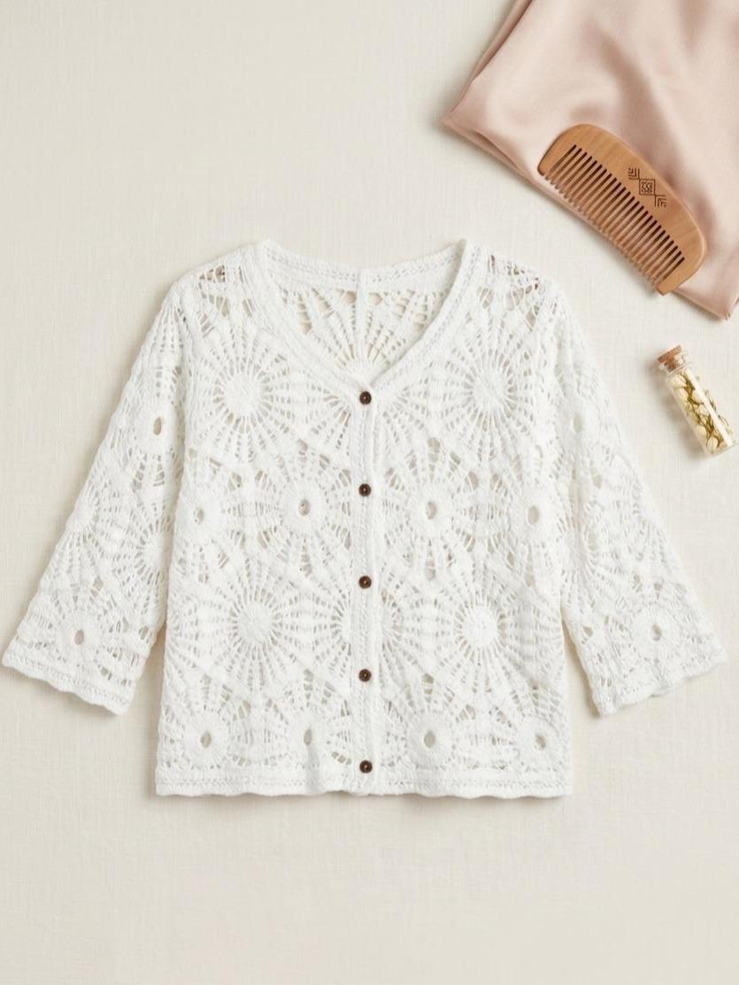YULVET Chaqueta Crochet Calado Estilo Boho Chic