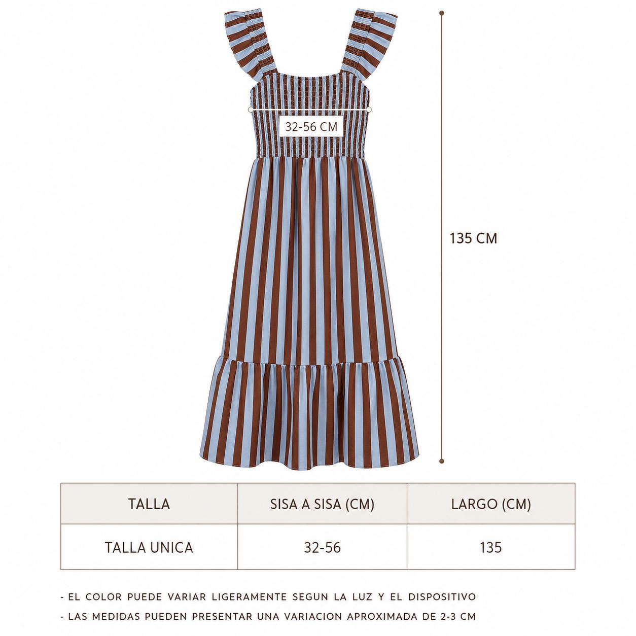 YULVET Vestido largo de tirantes con volante, cuerpo elástico fruncido y falda fluida con bajo amplio