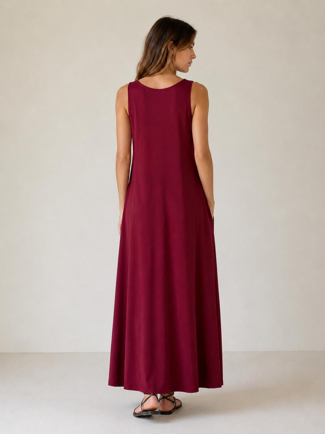YULVET vestido largo fluido sin mangas con escote en pico y bolsillos laterales de estilo cómodo y elegante