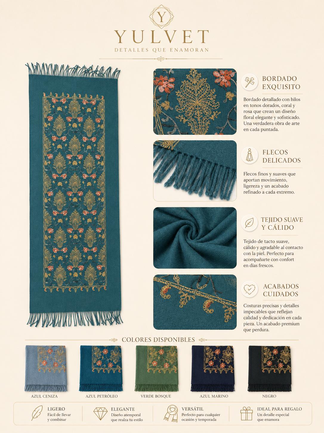 YULVET Bufanda de punto suave con estampado ornamental tipo jacquard, acabado elegante con flecos y diseño versátil para otoño e invierno