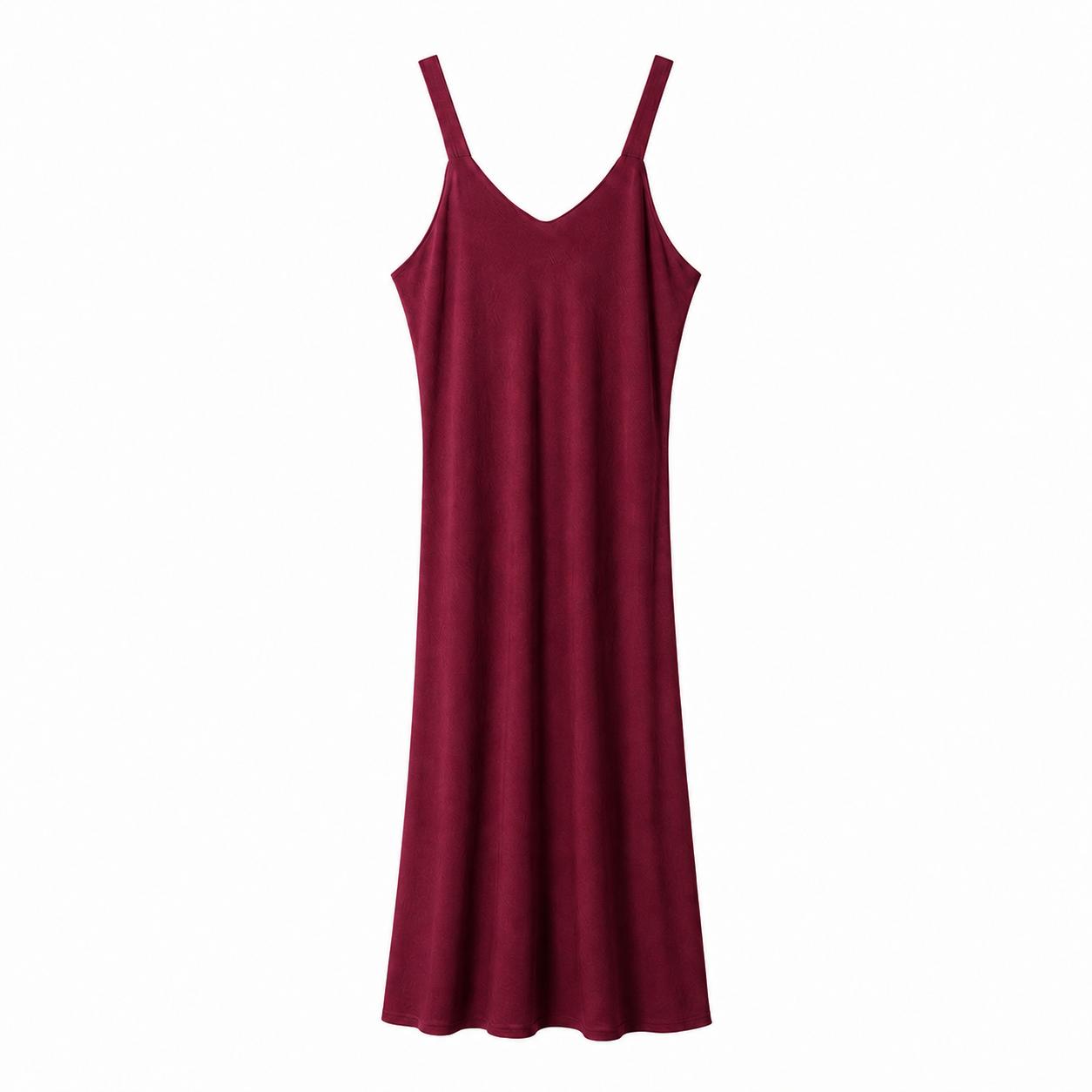 Vestido largo fluido YULVET de tirantes anchos con escote en pico y caída amplia efecto evasé