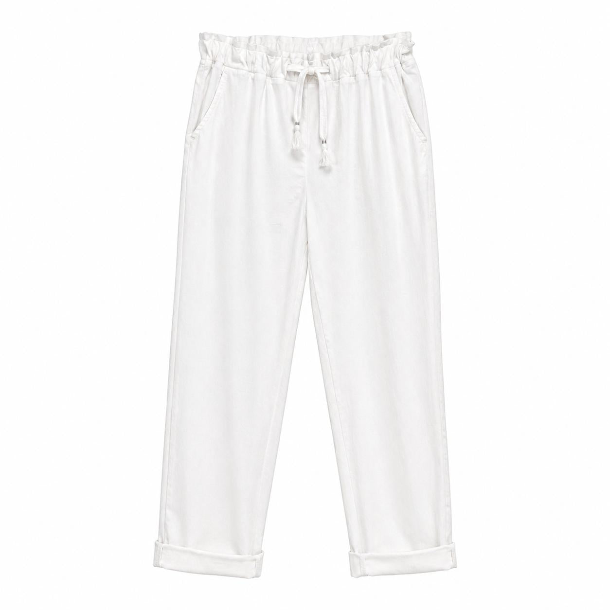 YULVET Pantalón de Algodón Corte Relajado con Cintura Elástica y Cordón Ajustable para Uso Diario con Bolsillos Laterales