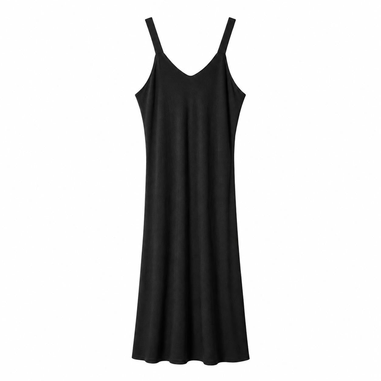 Vestido largo fluido YULVET de tirantes anchos con escote en pico y caída amplia efecto evasé