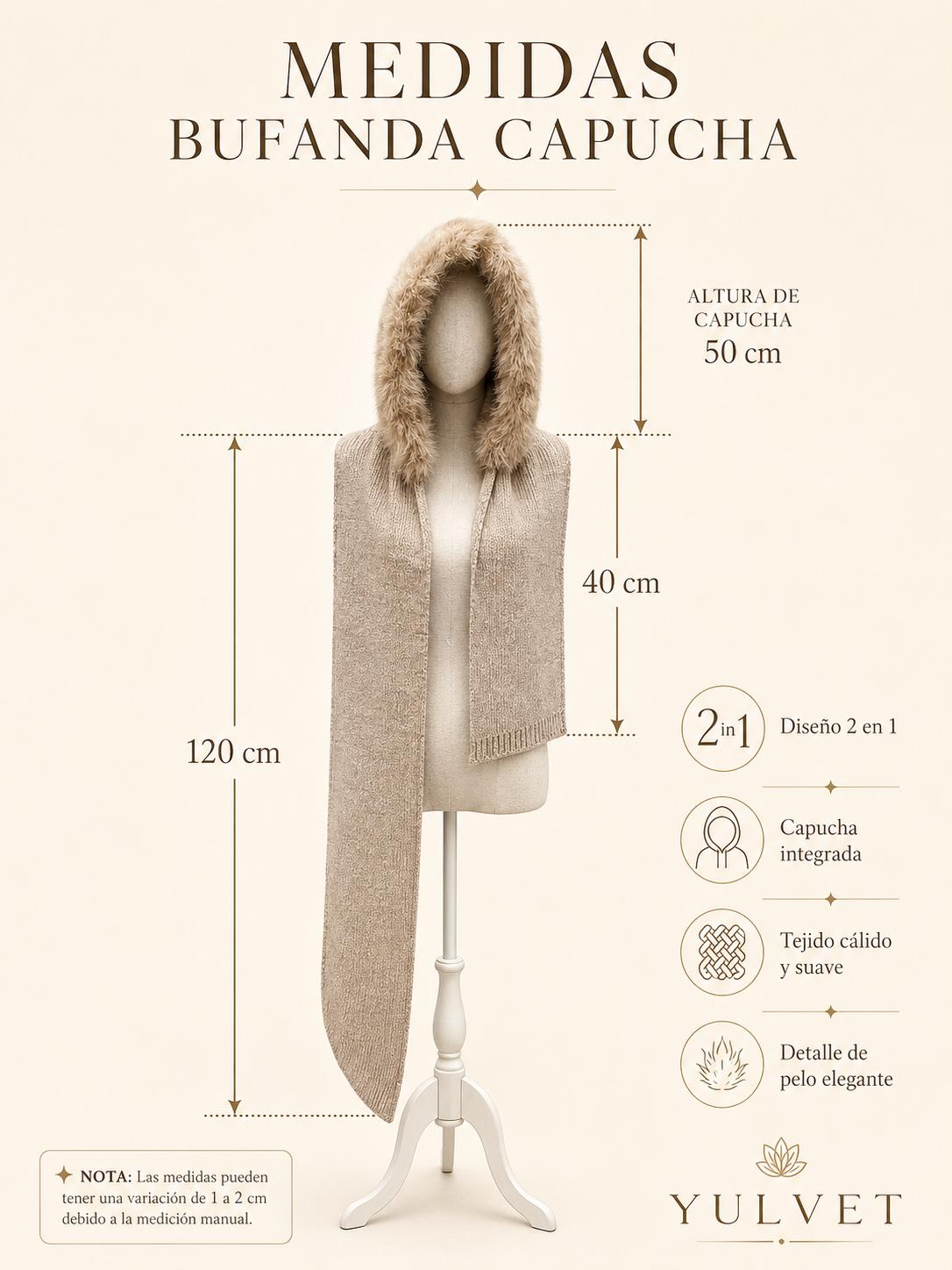 YULVET Bufanda Capucha 2 en 1 para Mujer con Borde de Pelo Suave, Tejido de Punto Cálido y Diseño Versátil para Otoño e Invierno
