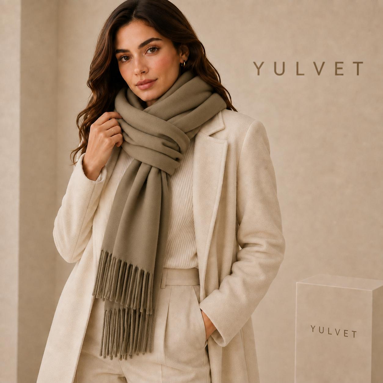 YULVET Bufanda grande para mujer de tacto suave con flecos, acabado liso y diseño elegante y versátil para uso diario, viajes y ocasiones especiales