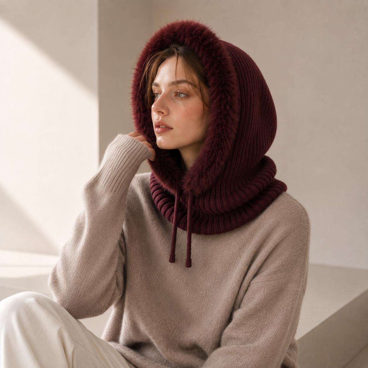 YULVET Balaclava de Punto con Capucha Integrada y Cuello Envolvente, Diseño Multifunción con Cordón Ajustable, Cálida y Cómoda para Otoño e Invierno, Talla Única