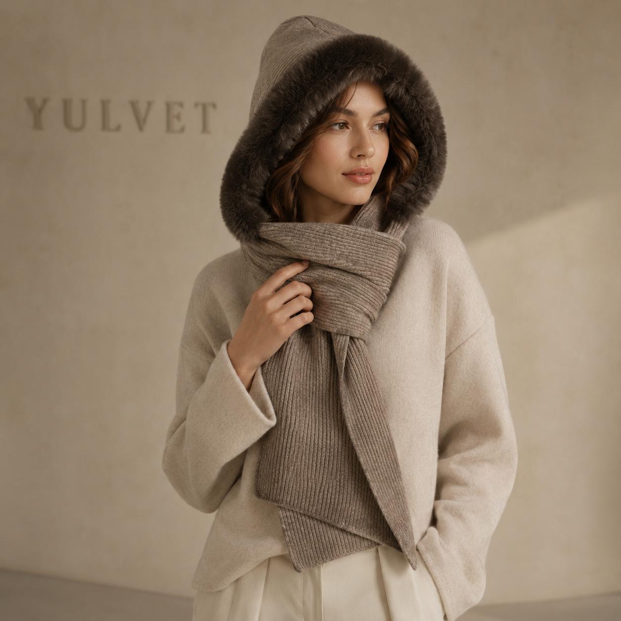 YULVET Bufanda Capucha 2 en 1 para Mujer con Borde de Pelo Suave, Tejido de Punto Cálido y Diseño Versátil para Otoño e Invierno