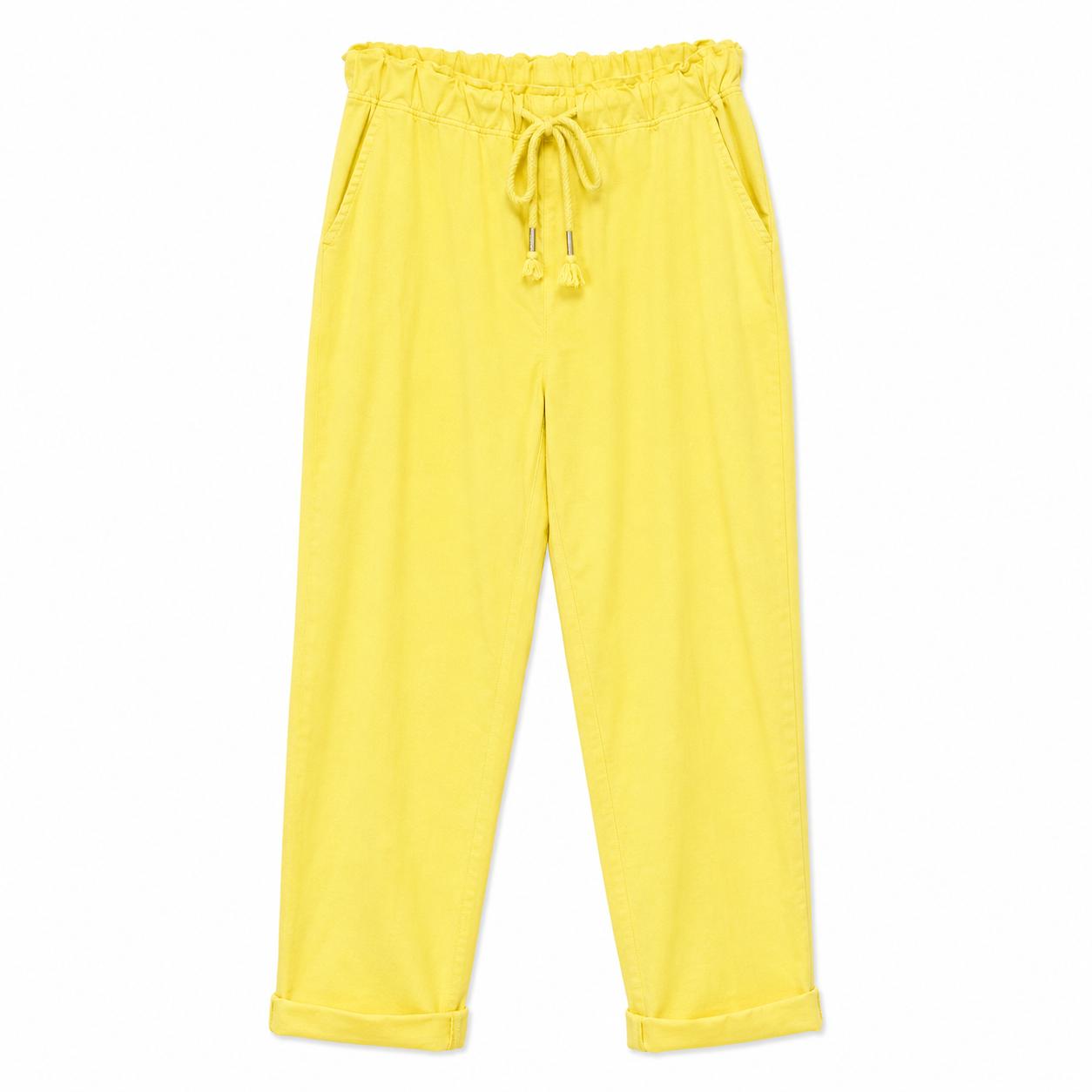 YULVET Pantalón de Algodón Corte Relajado con Cintura Elástica y Cordón Ajustable para Uso Diario con Bolsillos Laterales