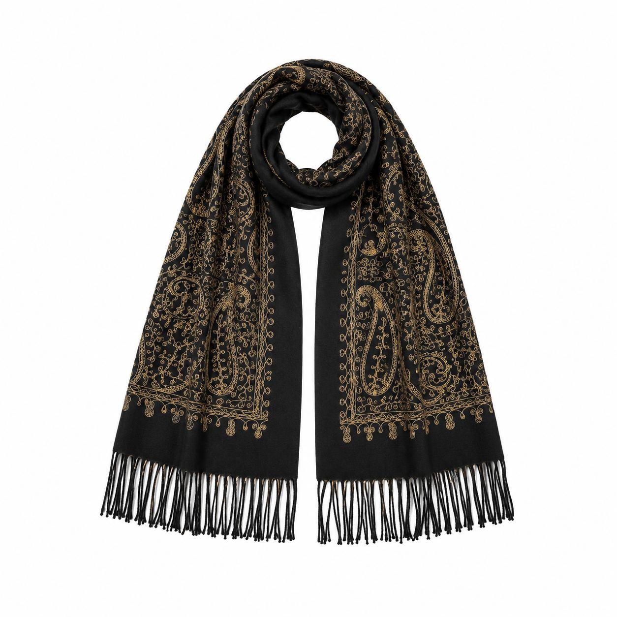 YULVET Bufanda de punto suave con estampado ornamental tipo jacquard, acabado elegante con flecos y diseño versátil para otoño e invierno