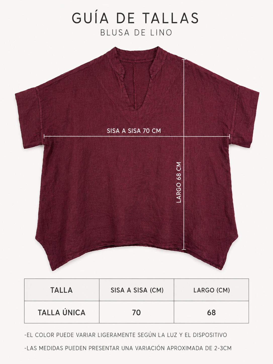 YULVET Blusa amplia de lino 100% con cuello mao, escote en pico y manga corta estilo oversize