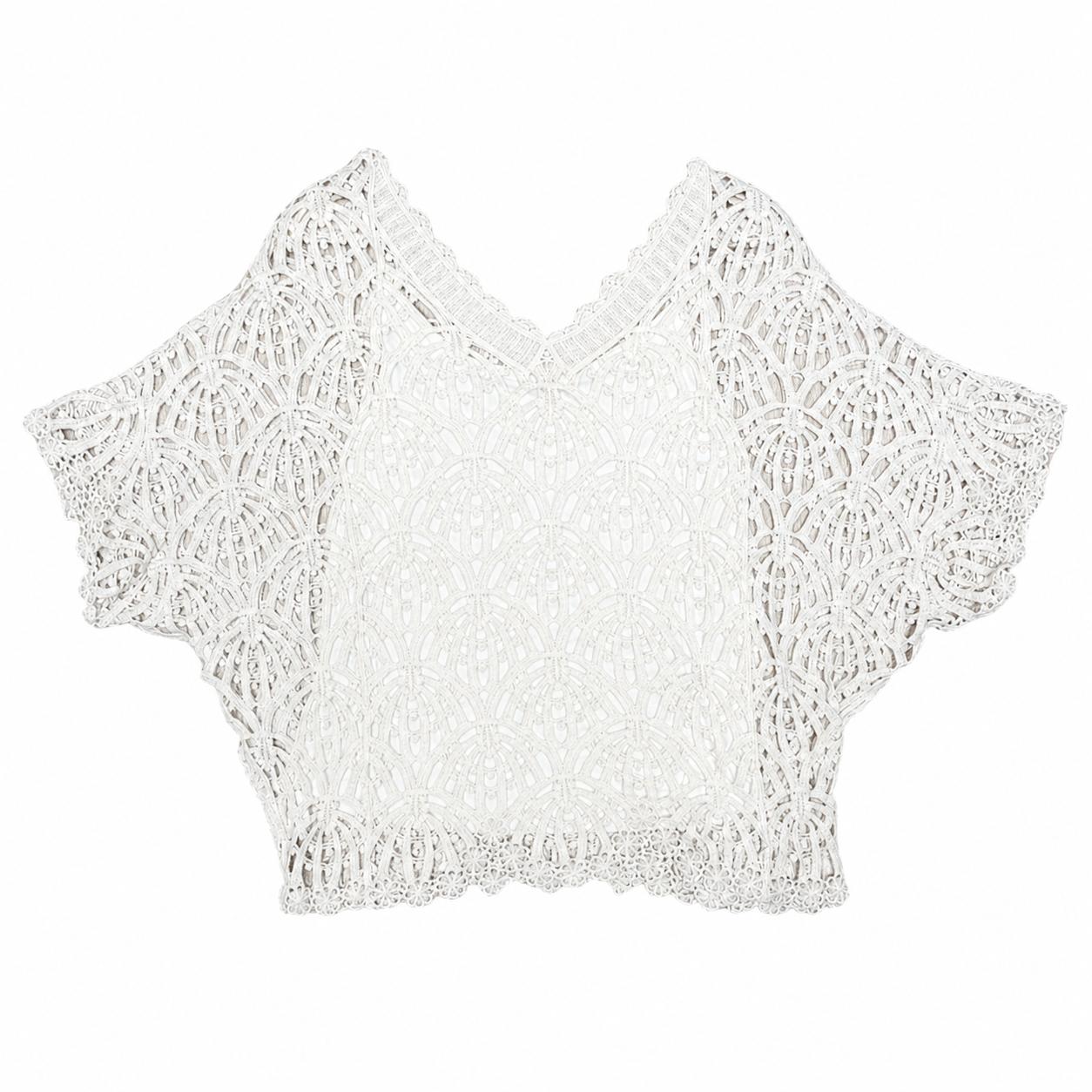 YULVET Blusa 2P de encaje calado con diseño artesanal y manga amplia fluida