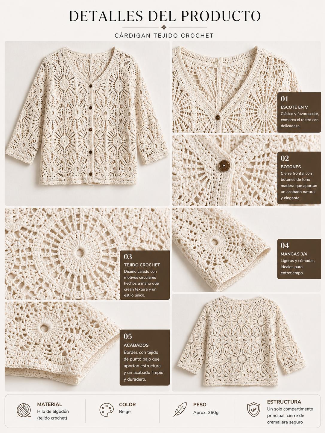 YULVET Chaqueta Crochet Calado Estilo Boho Chic