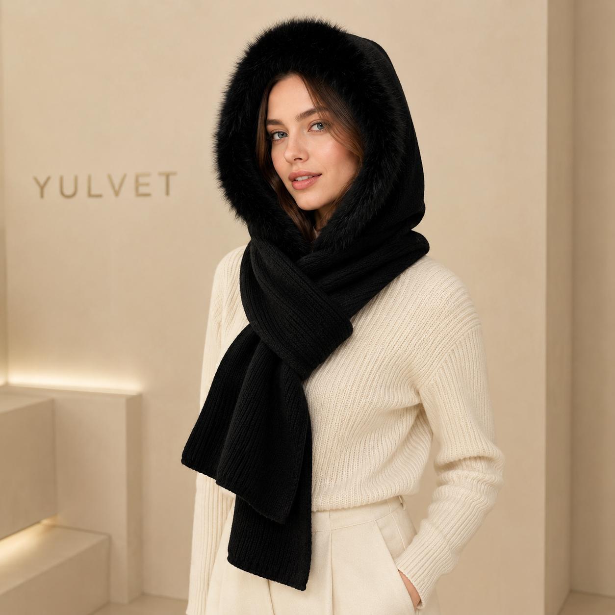 YULVET Bufanda Capucha 2 en 1 para Mujer con Borde de Pelo Suave, Tejido de Punto Cálido y Diseño Versátil para Otoño e Invierno