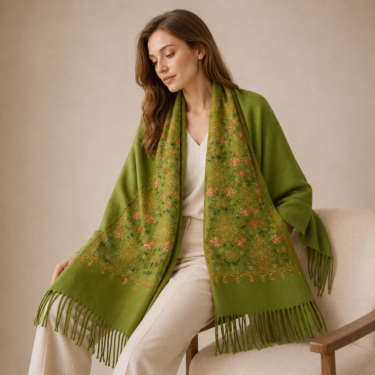YULVET Bufanda de punto suave con estampado ornamental tipo jacquard, acabado elegante con flecos y diseño versátil para otoño e invierno