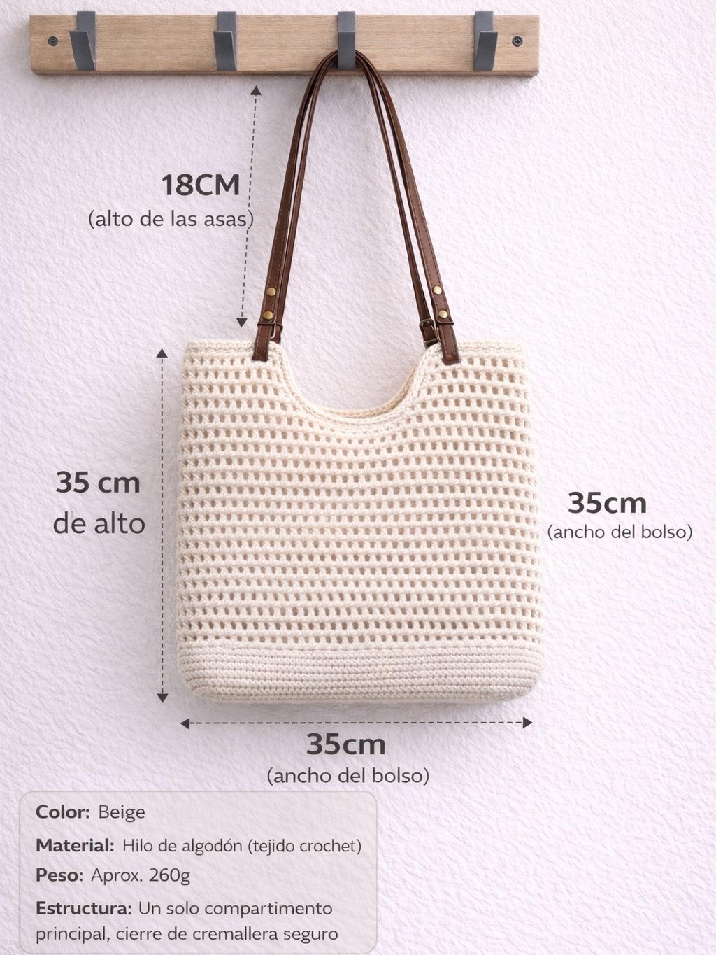 YULVET Bolso de Crochet de Algodón Elegante con Correa de Cuero Estilo Natural