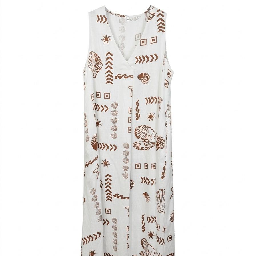 Vestido estampado estilo boho con escote en V, corte fluido y tejido ligero ideal para verano, diseño cómodo y elegante perfecto para looks casuales o vacaciones