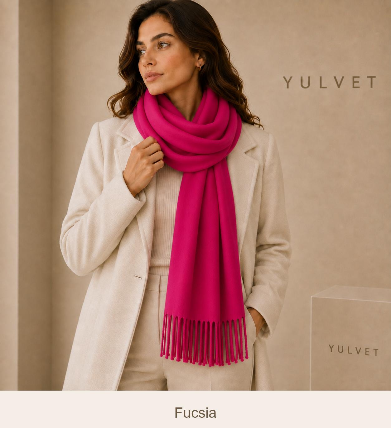 YULVET Bufanda para mujer de tacto suave con flecos, tejido liso ligero y caída elegante, accesorio versátil para uso diario, oficina, viajes y regalo