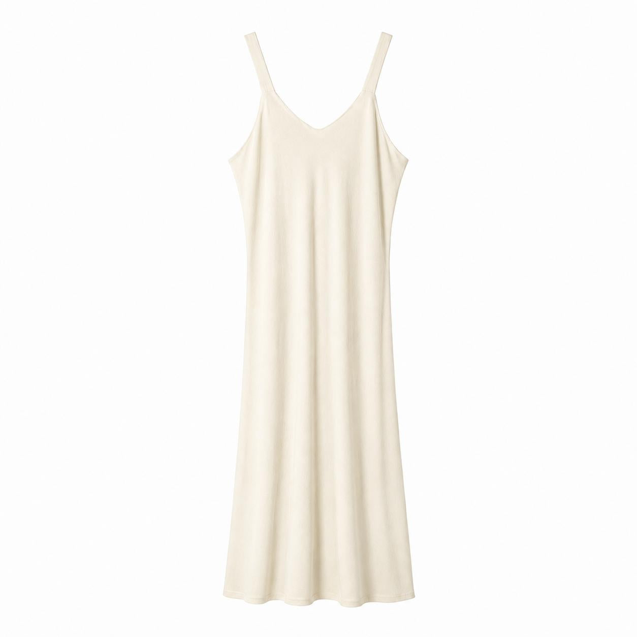 Vestido largo fluido YULVET de tirantes anchos con escote en pico y caída amplia efecto evasé