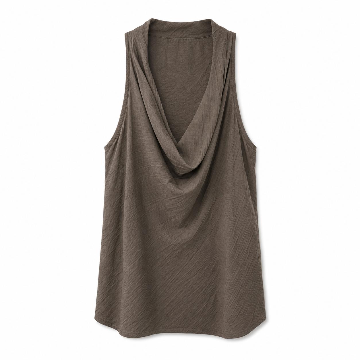YULVET Top fluido sin mangas con escote drapeado efecto cuello vuelto y tejido texturizado