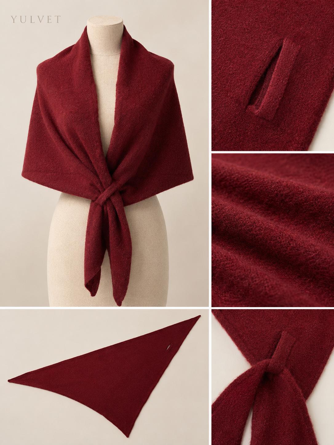 YULVET Chal Triangular para Mujer de 100% Poliéster con Abertura Pasante y Puntas Alargadas, Textura Suave y Caída Natural, Pañuelo Envolvente Versátil para Llevar como Bufanda o Estola