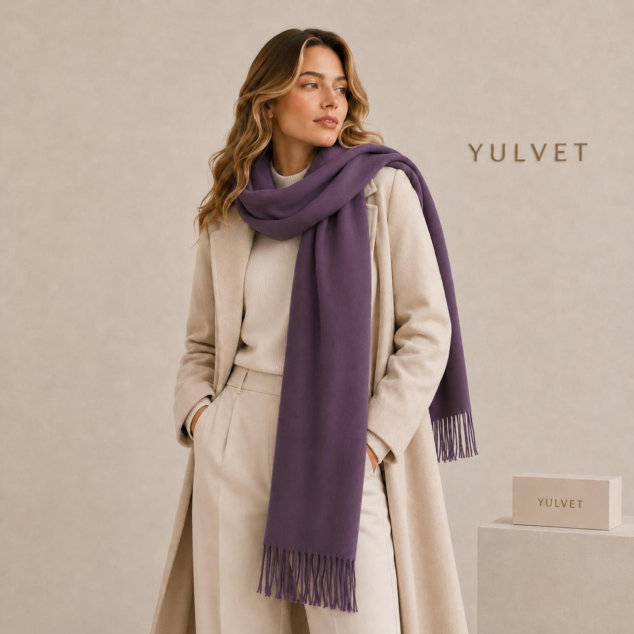 YULVET Bufanda grande para mujer de tacto suave con flecos, acabado liso y diseño elegante y versátil para uso diario, viajes y ocasiones especiales