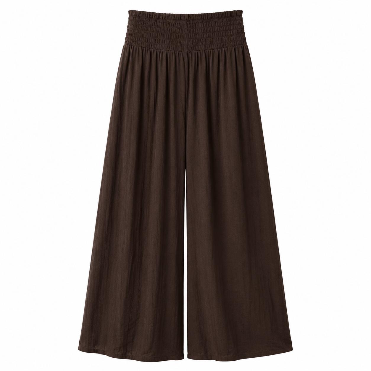 YULVET Pantalón palazzo fluido de tiro alto con cintura elástica fruncida y pernera ancha con caída ligera